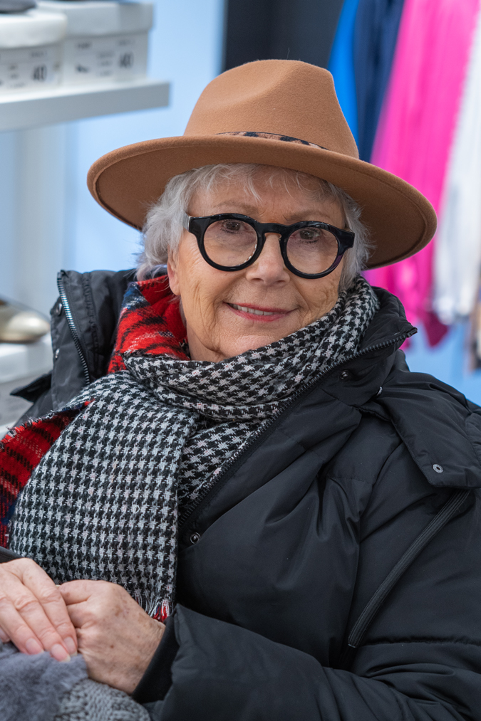 Marianne trying a hat