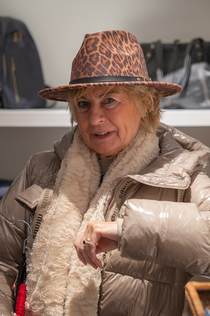 Marijke trying a hat