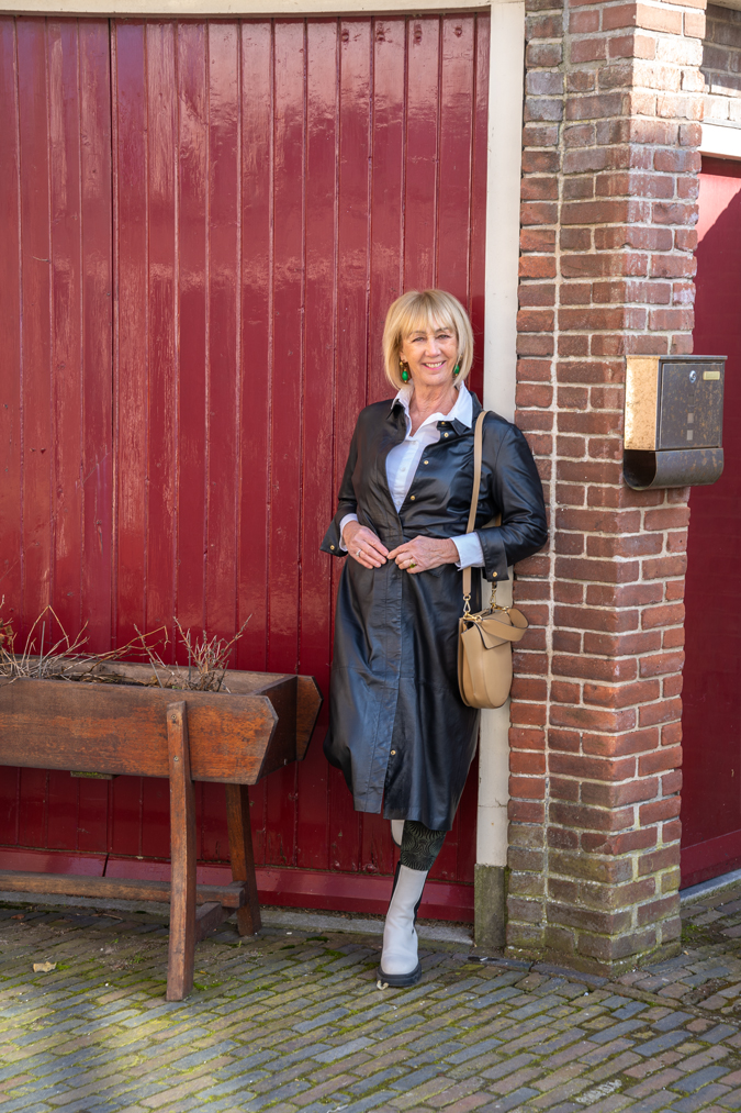 Black leather dress with combat boots