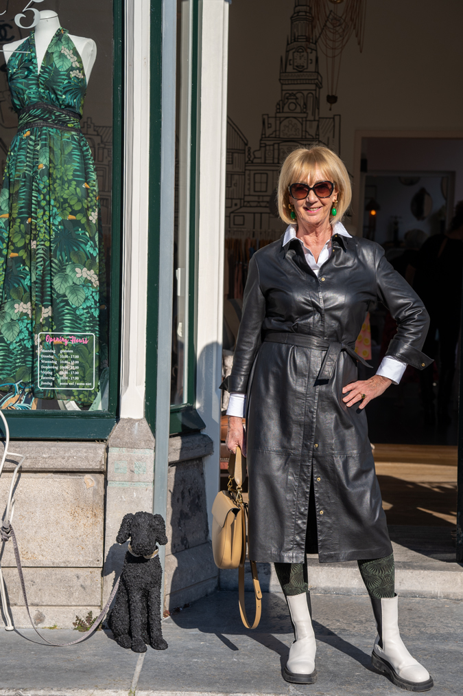Black leather dress with combat boots
