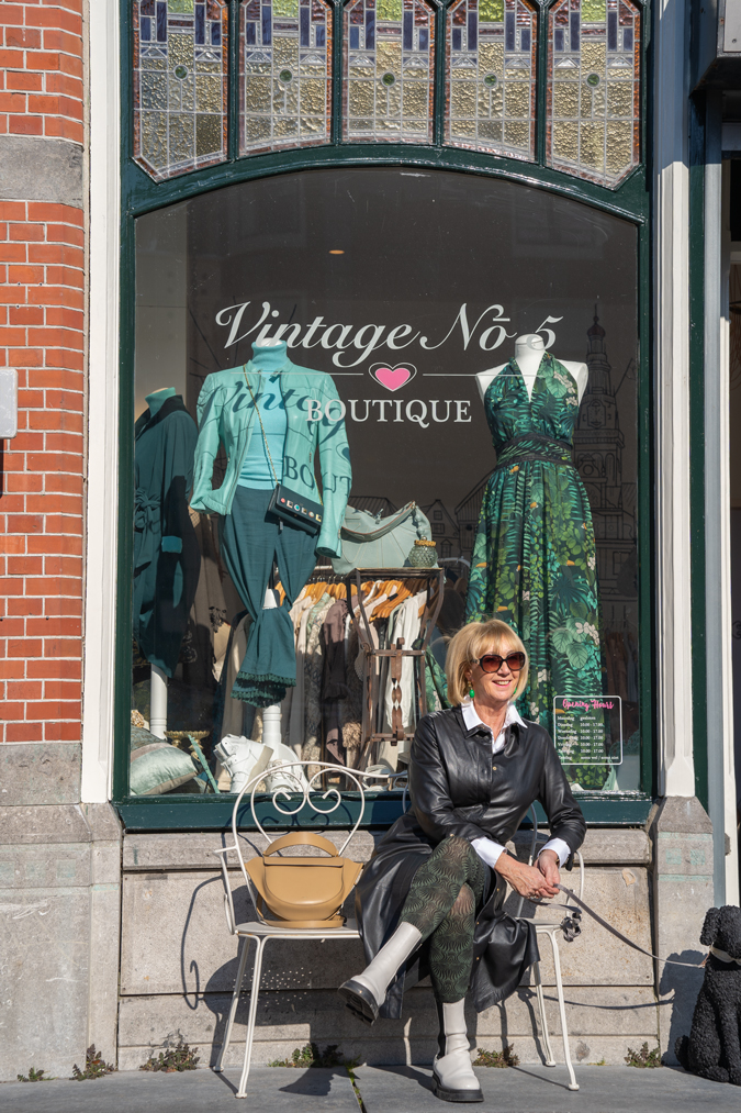 Black leather dress with combat boots