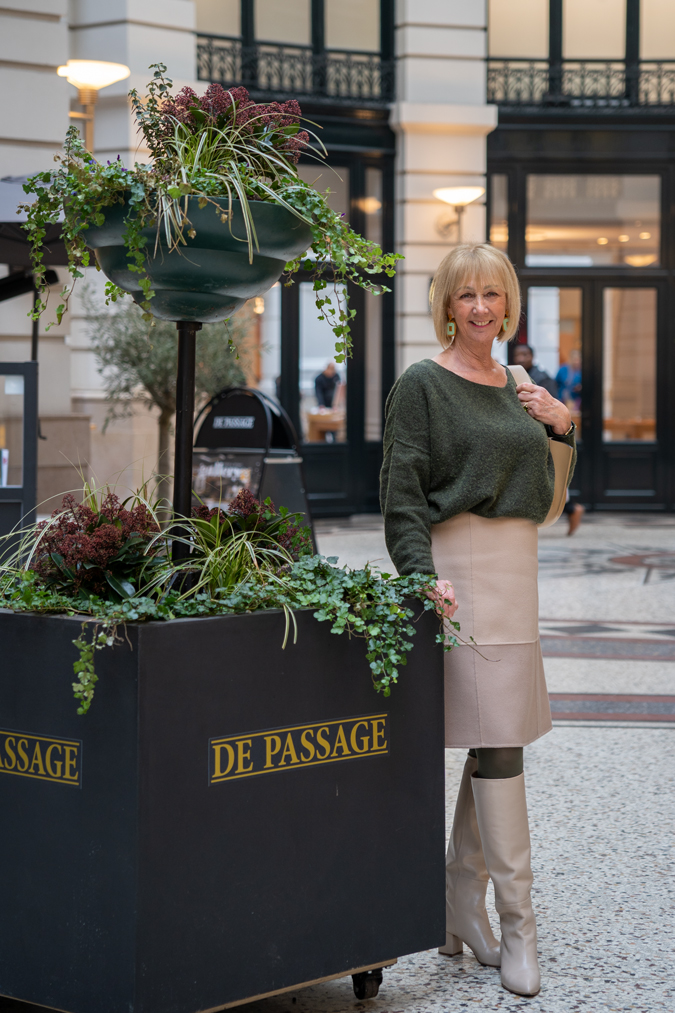 Cream knee high boots