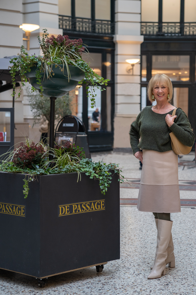 Cream knee high boots