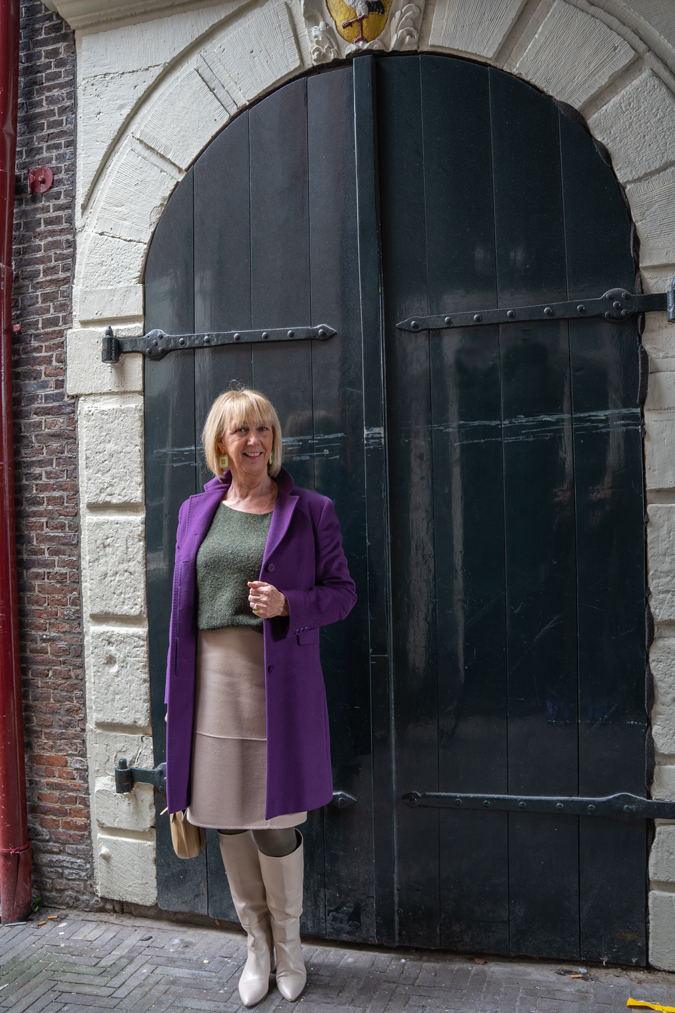 Cream knee high boots