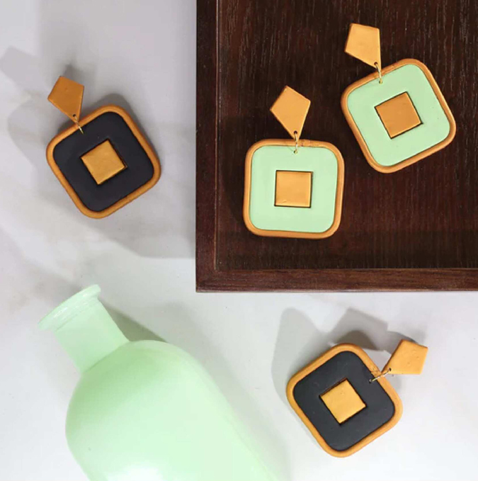 Art deco inspired earrings from polymer clay, created by Baublehaus