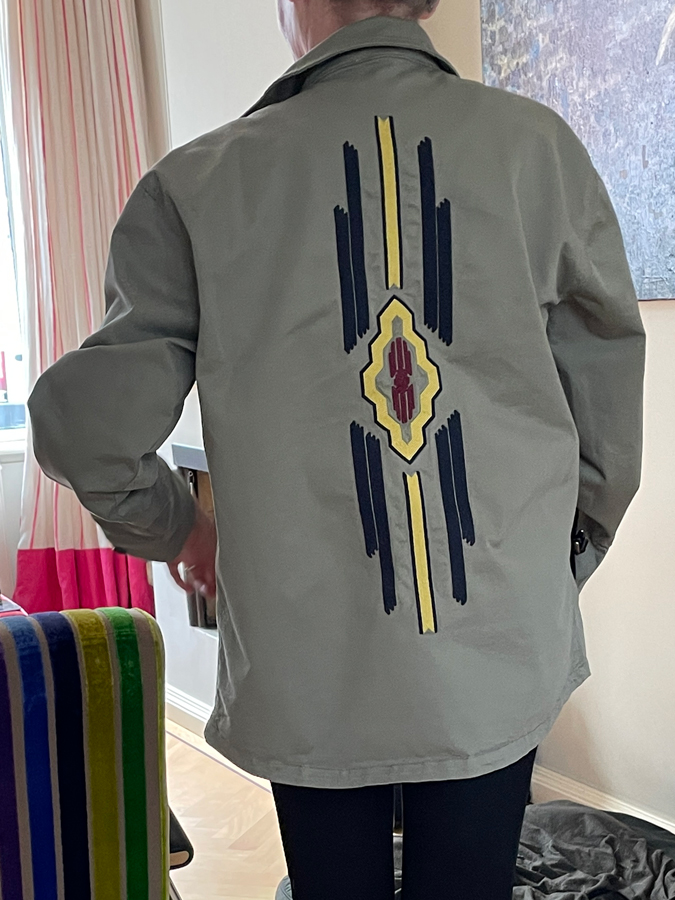 The back of Marja's shirt jacket