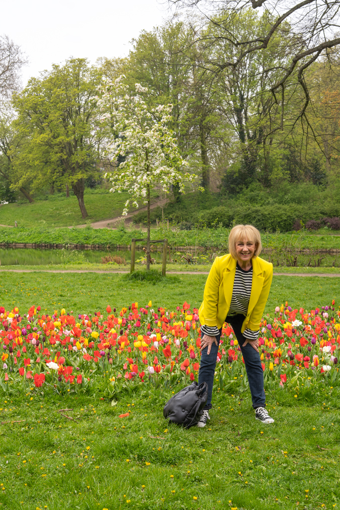 Yellow blazer with striped top