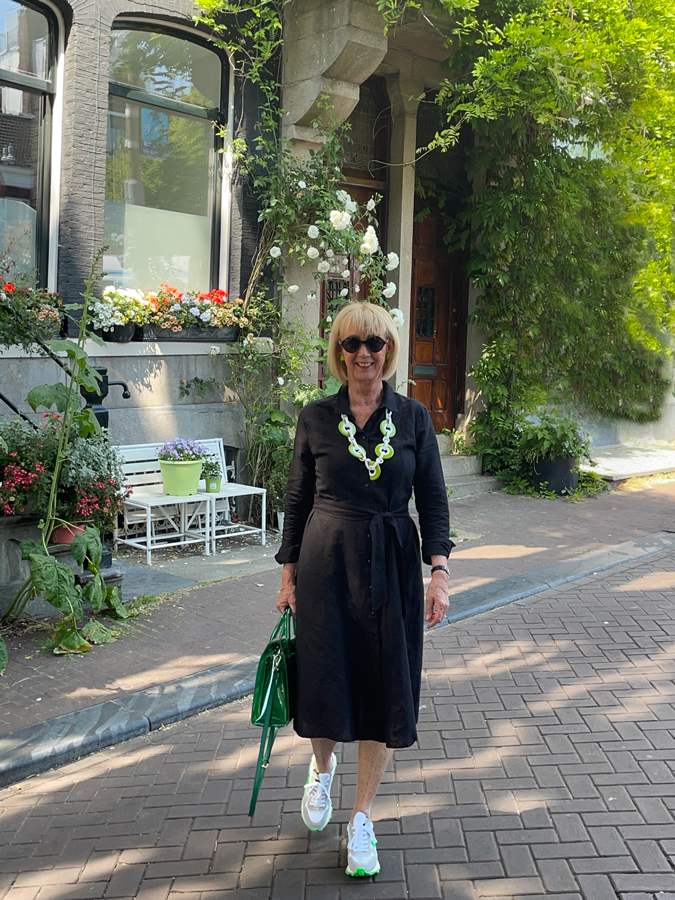 Black linen dress with Angela caputi necklace