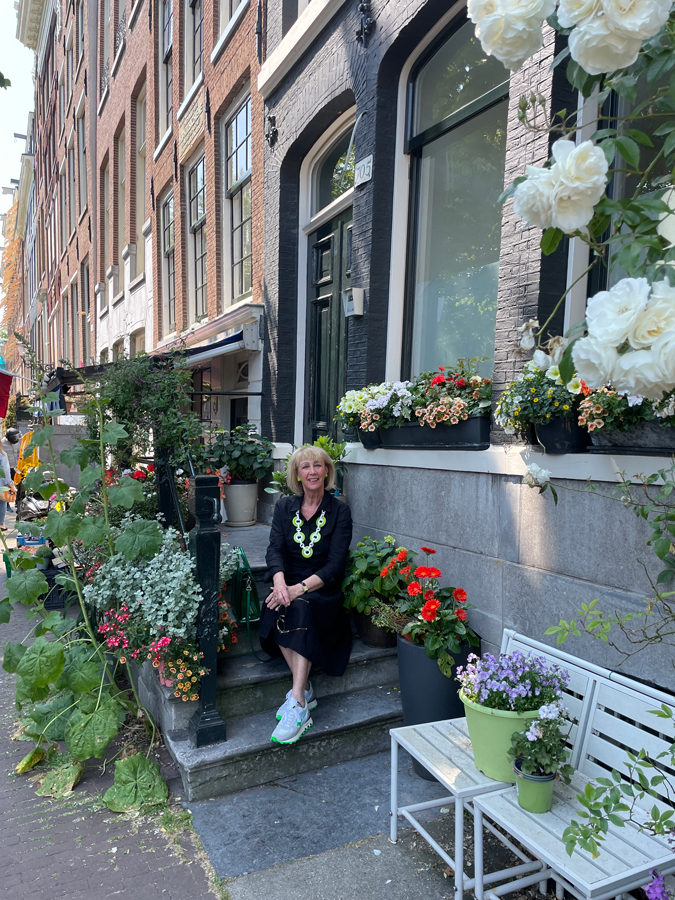Black linen dress with Angela Caputi necklace