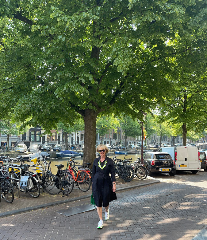 Black linen dress with Angela Caputi necklace
