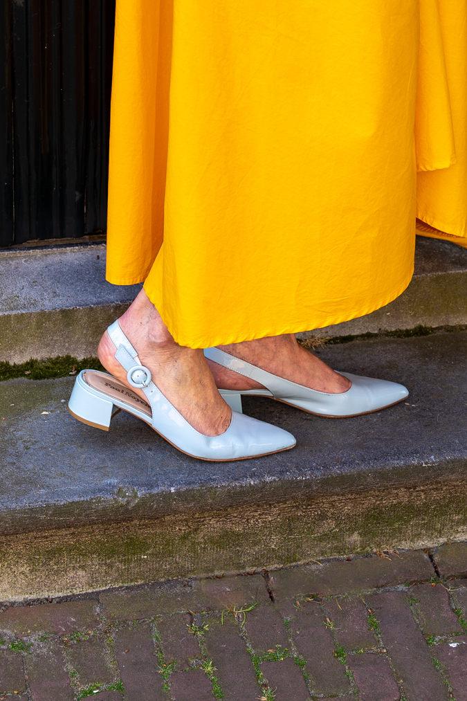 Light blue patent leather shoes