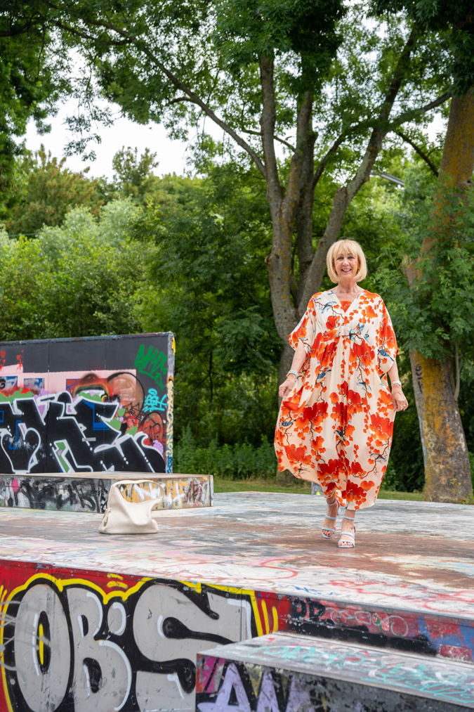 Orange and cream kaftan dress