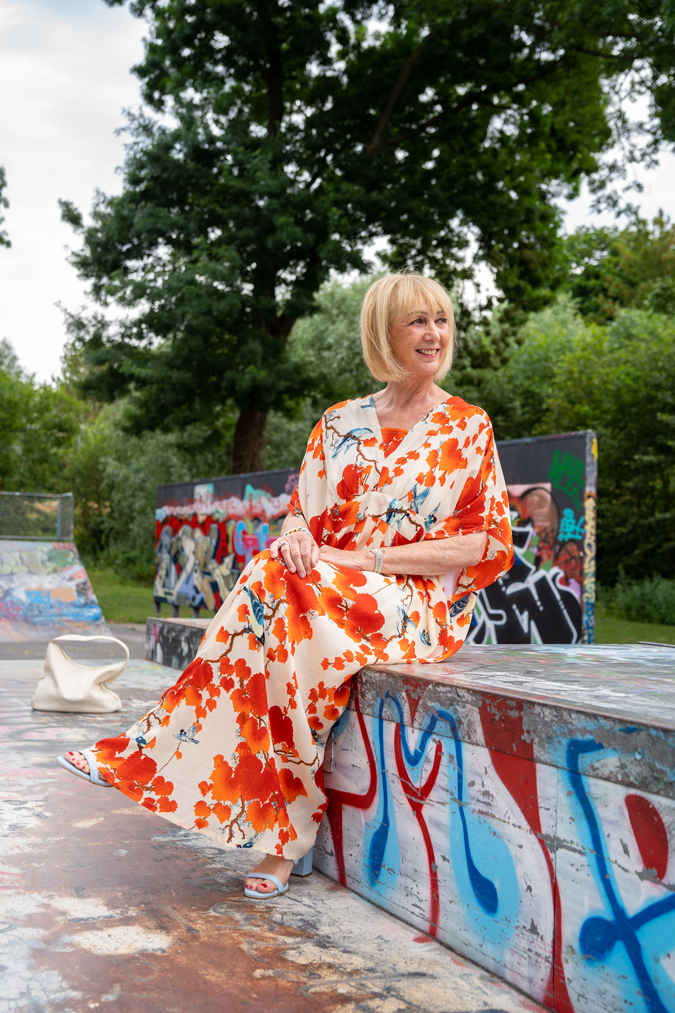 Orange and cream kaftan dress