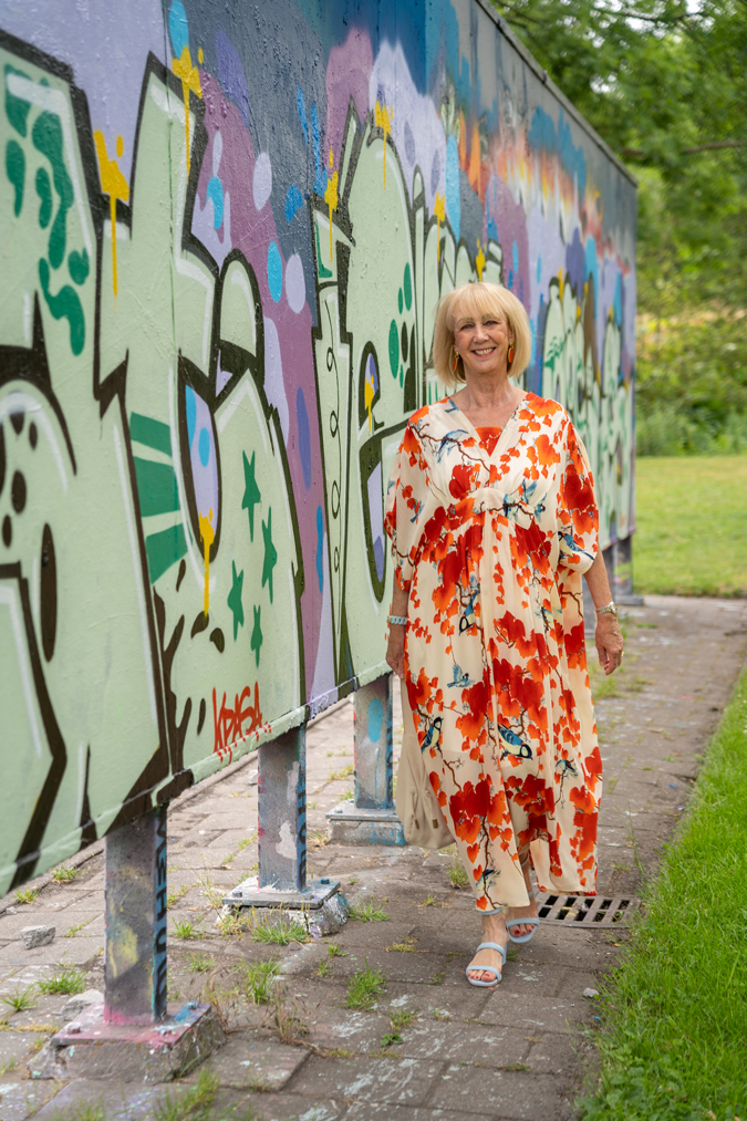 Orange and cream kaftan dress
