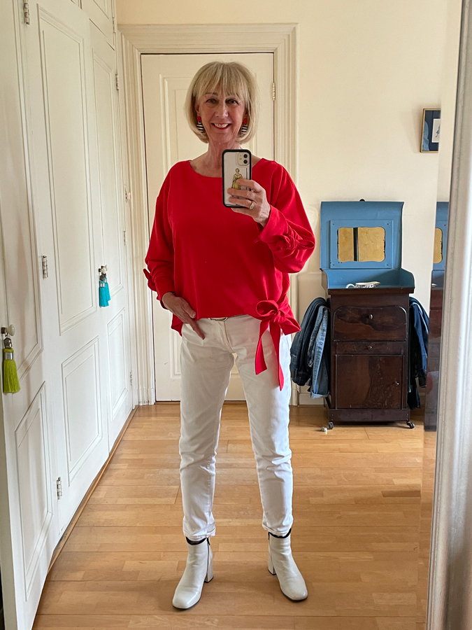 Red and white outfit