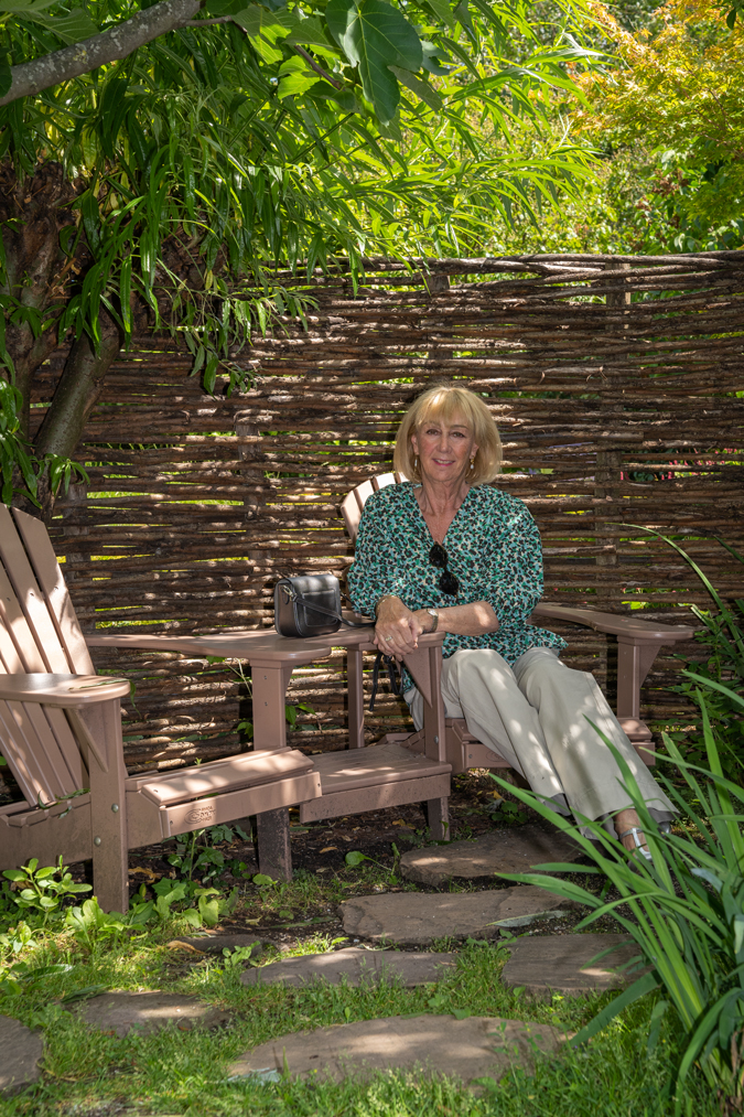 Pebble coloured trousers with a peplum top