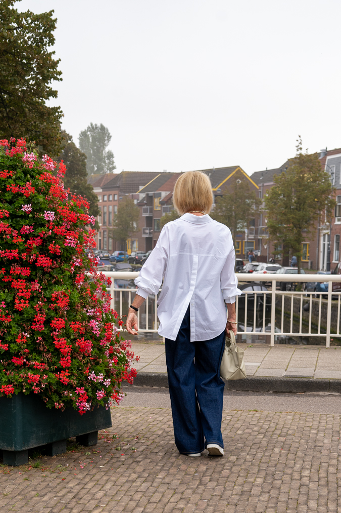 Samsoe wide leg jeans and a white shirt