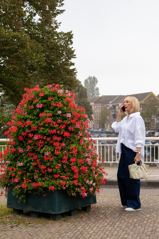 Samsoe wide leg jeans and a white shirt