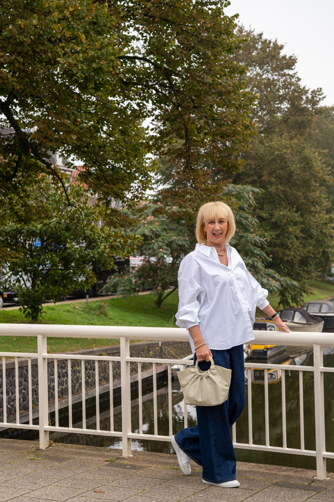 Samsoe wide leg jeans and a white shirt