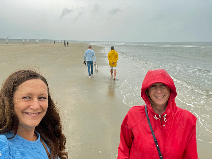 At the beach in the rain