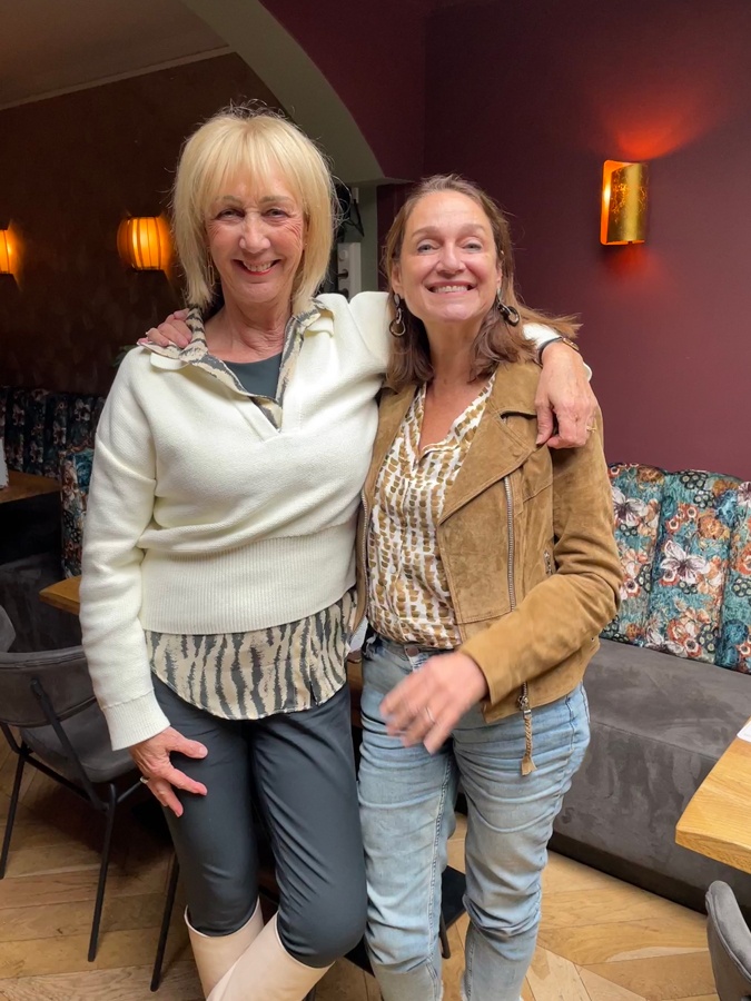 Teal and cream outfit and Jacqueline