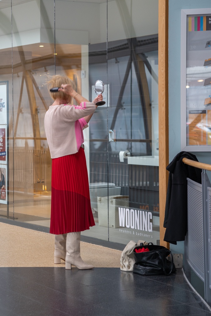 Red and pink skirt outfit