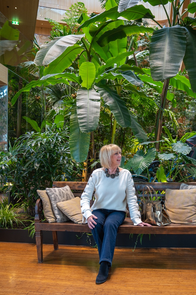 Flared jeans with a cream jumper