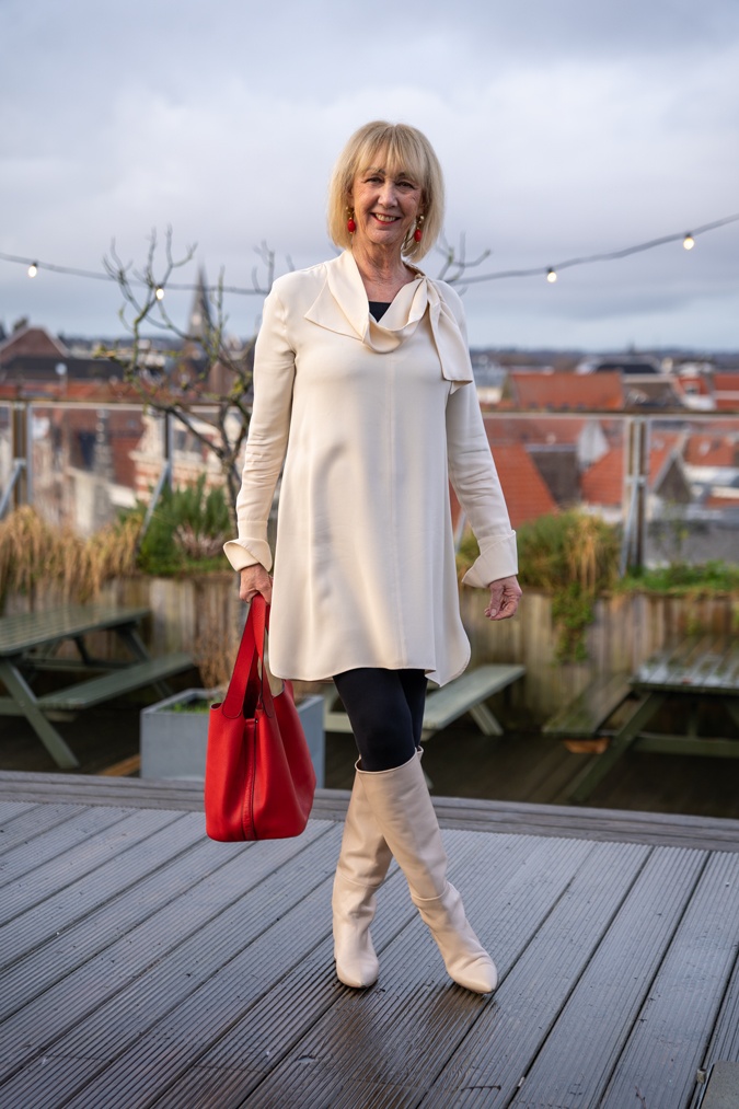 Cream Sportmax dress with cream boots