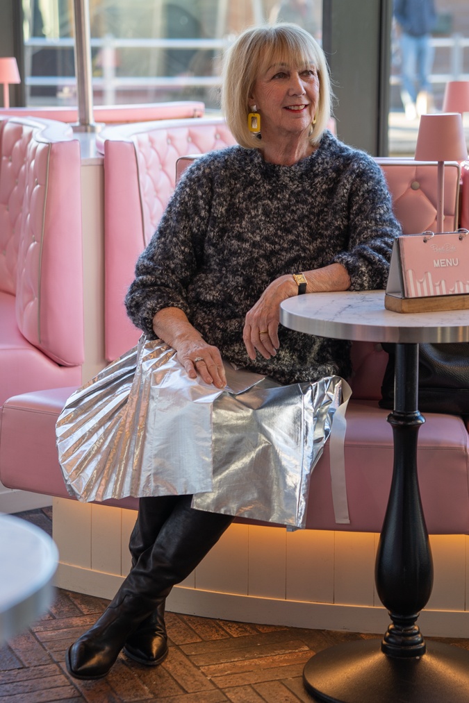 Silver pleated skirt with big jumper