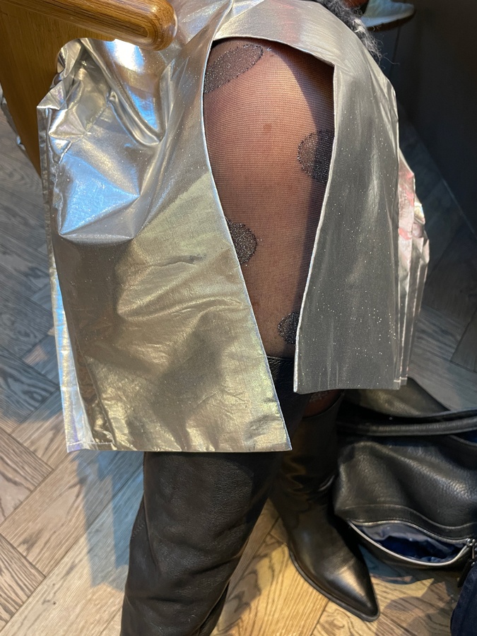 Tights with silver polka dots