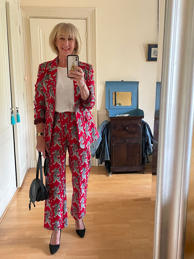 Red suit with tigers