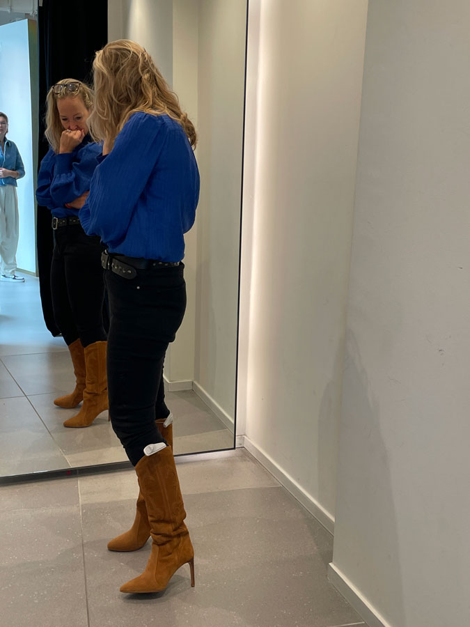 Sabine contemplating these boots