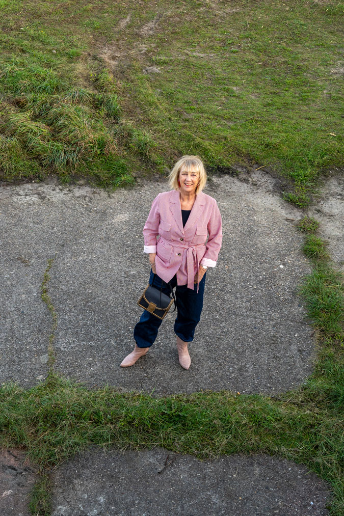 Red and white striped jacket with the baggy jeans