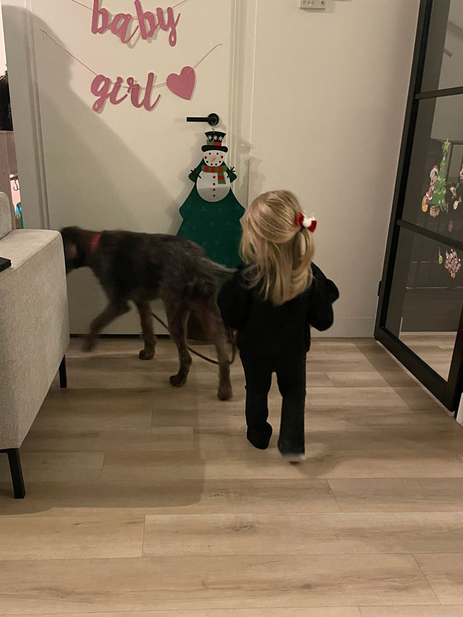 Zoë walking the dog