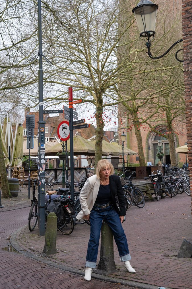 Black and white blazer with baggy jeans