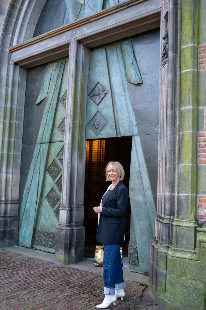 Black and white blazer with baggy jeans