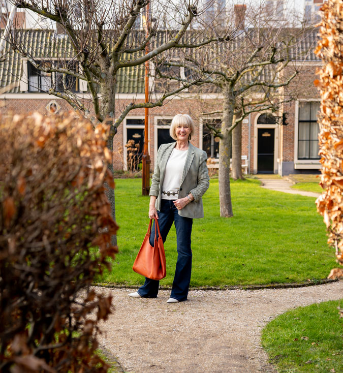 Houndstooth blazer with jeans