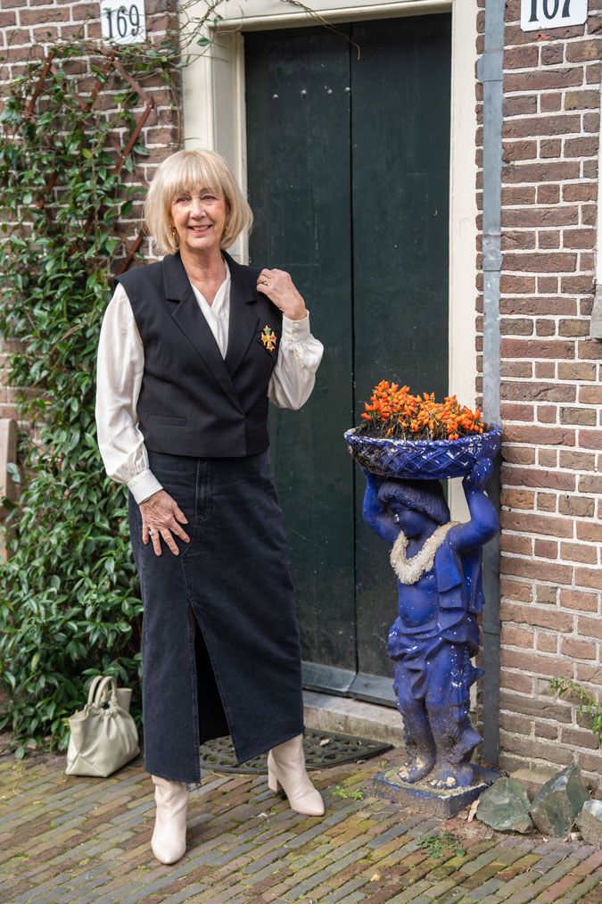 Long denim skirt with a waistcoat