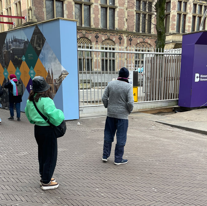 Historic building in The Hague behind walls