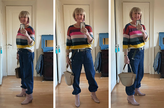 HIGH jeans with a striped cashmere jumper