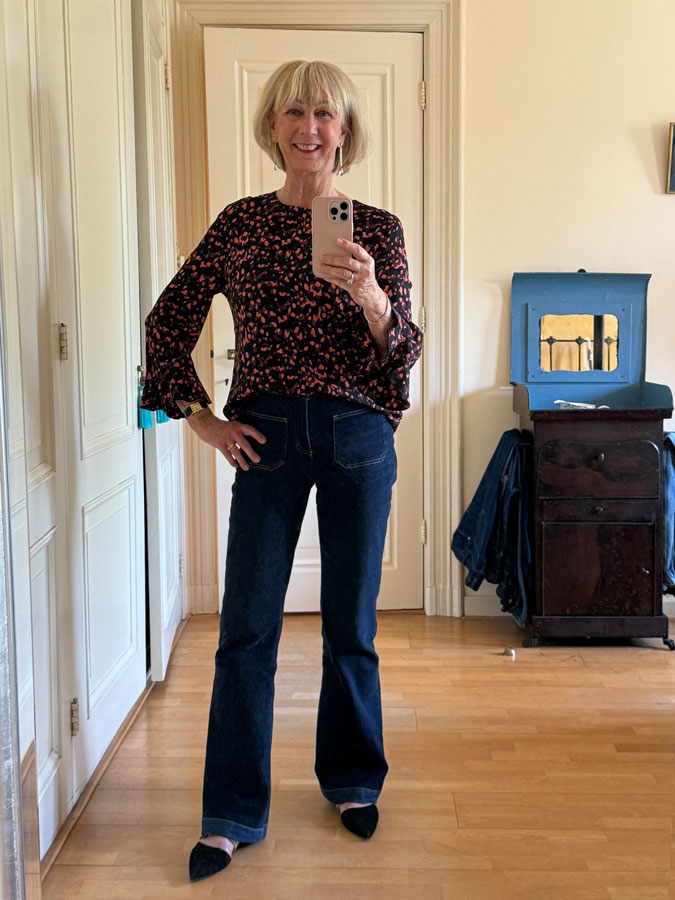 Orange and pink and black top and Jil Sander shoes