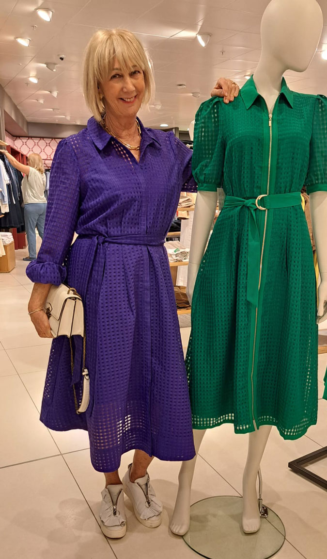 Purple dress and the same dress in green