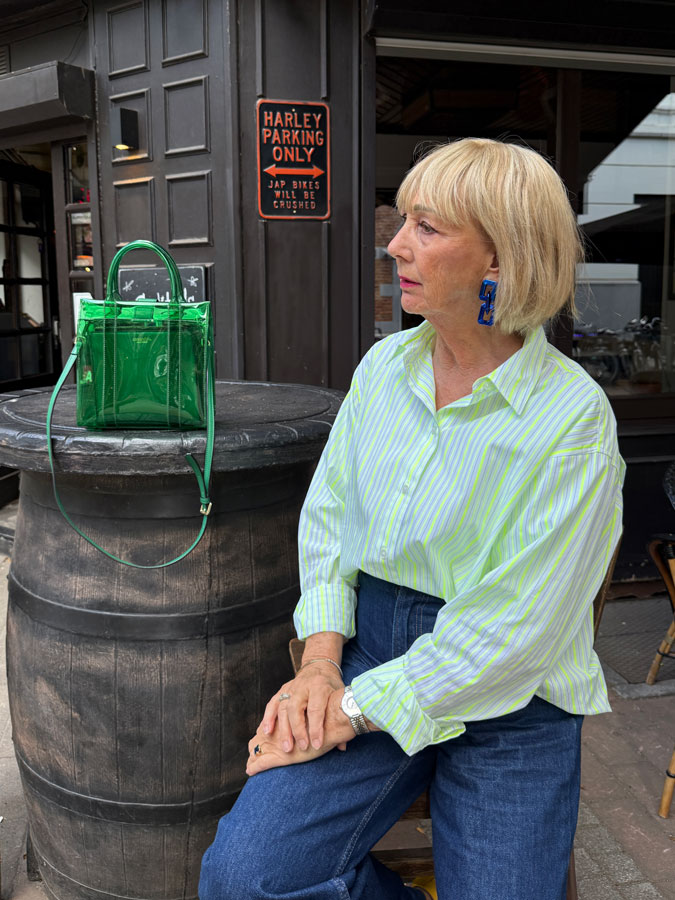 reminiscing in a neon yellow striped shirt