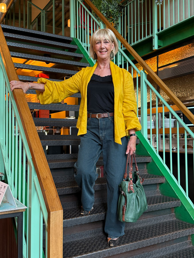 Golden yellow blouse worn as a jacket
