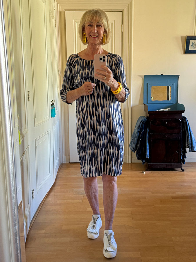 Blue and pink striped dress