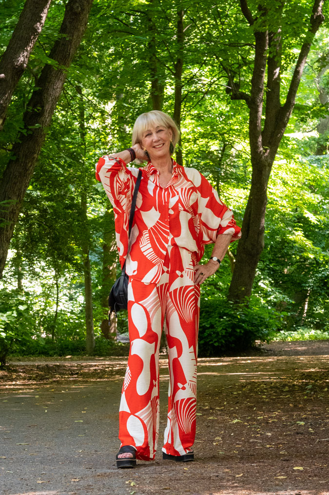 Red and white palazzo co-ord