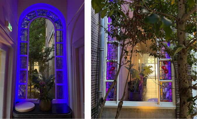 Stained glass window at Restaurant Saigon garden Leiden