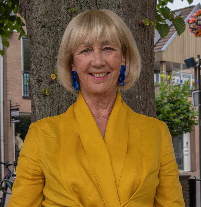 Close up of the blue earrings with my golden yellow blouse