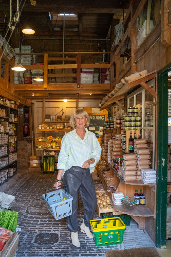 Brown vegan leather trousers in the mill shop