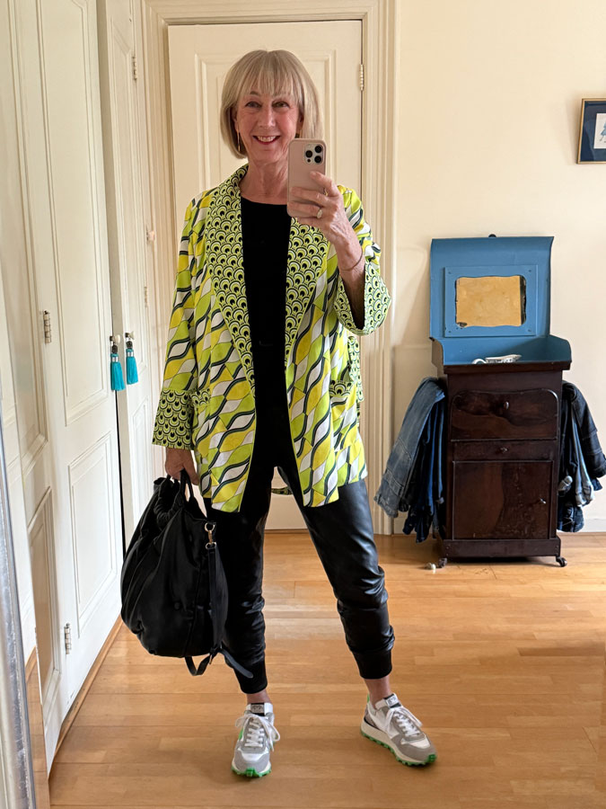 A lime coloured patterned jacket